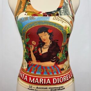 RARE VINTAGE Christian Dior 2002 Cigar Box Print Tank Top John Galliano Era Y2K